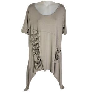 Valeria Fratta Womens Top 40-42 Medium Beige Lagenlook Sharkbite Short Sleeve